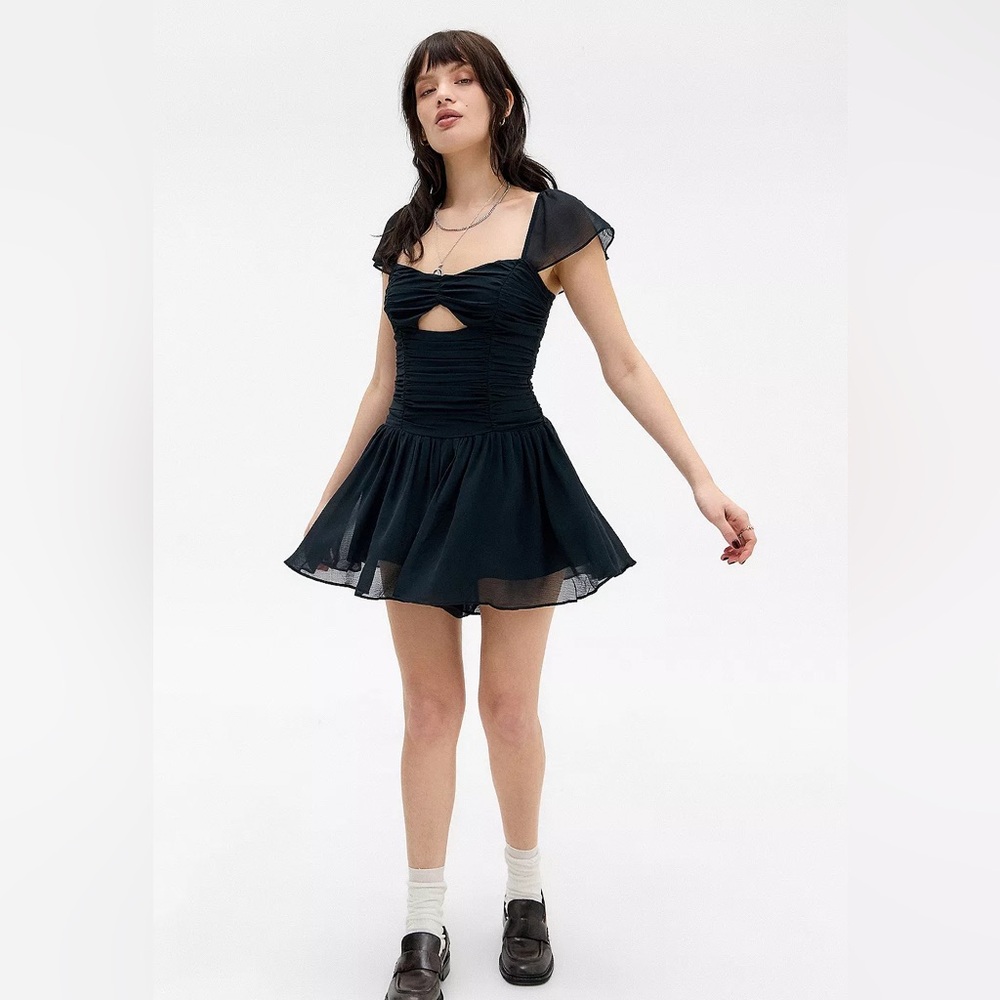 Kimchi Blue Black Mini Romper Size S New  Ruched Corset balletcore Romance